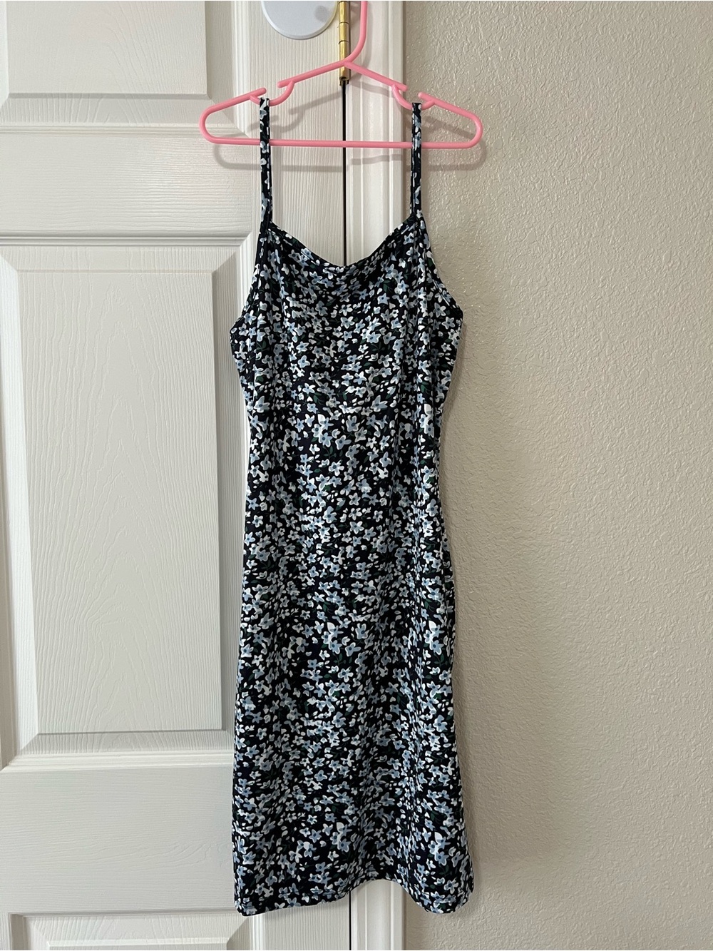 Girls Size 12 Black Blue Floral Spaghetti Strap Midi Dress Stretch Y2K